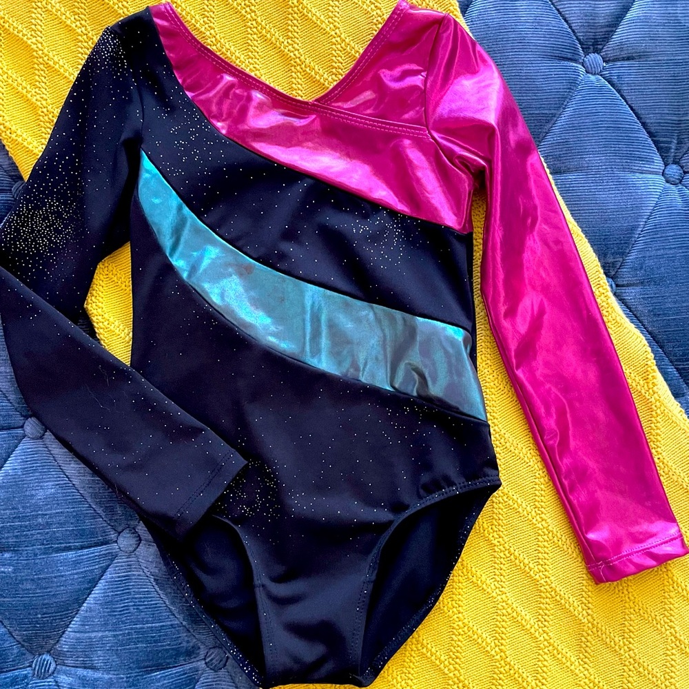 Sparkly long sleeve girls gymnastics leotard CM 8 10 black